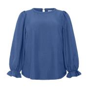 Blauwe Ronde Hals Blouse Effen Kaffe Curve , Blue , Dames