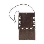 Studded Leren Schoudertas Valentino Garavani , Brown , Heren