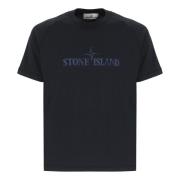 Blauw Katoenen T-shirt met Logo Stone Island , Blue , Heren