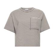 Gestreept katoenen T-shirt met zak Brunello Cucinelli , Multicolor , D...