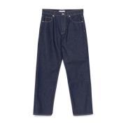 Blauwe Straight Leg Jeans met Vos Borduurwerk Maison Kitsuné , Blue , ...