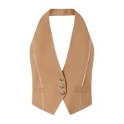 Mouwloos Linnen Vest met Organza Details Pinko , Brown , Dames