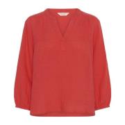 Blouse met plooien en V-hals Part Two , Red , Dames