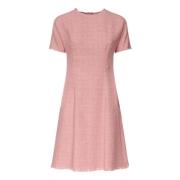 Roze Tweed Midi Jurk met DG Logo Dolce & Gabbana , Pink , Dames