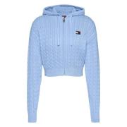 Blauwe Gebreide Hoodie Heritage Stijl Tommy Jeans , Blue , Dames