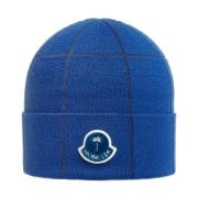 Wollen Blend Hoed met Logopatch Moncler , Blue , Heren