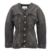 Zwarte Denim V-Hals Blazer Jas Ganni , Black , Dames