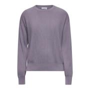 Paarse Geribbelde Crewneck Sweater met Monili Borduursel Brunello Cuci...