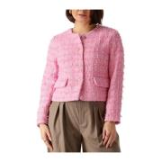 Geruite Bouclé Jas in Roze Co'Couture , Pink , Dames