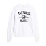 Witte Katoenen Crewneck Sweatshirt Ami Paris , White , Heren