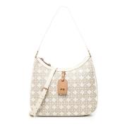 Beige Logo Plaque Top Handvat Tas V73 , Beige , Dames