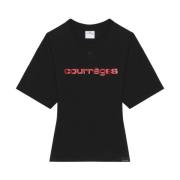 Zwart Logo Patch Crew Neck T-shirt Courrèges , Black , Dames