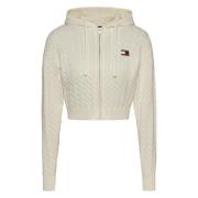 Witte Gebreide Hoodie met Rits Tommy Jeans , White , Dames