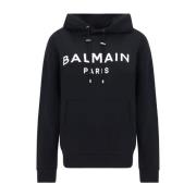 Zwarte Logo Print Hoodie Balmain , Black , Heren