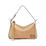 Eenvoudige Beige Leren Medium Tas Fendi , Brown , Dames