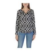 Geometrische Print V-hals Sweater Blouse Street One , Black , Dames