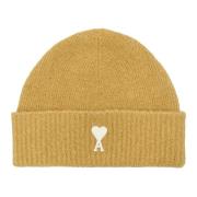 Mosterd Alpaca Beanie met Witte Patch Ami Paris , Brown , Heren