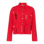 Flame Scarlet Geborduurde Denim Jack Saint Tropez , Red , Dames