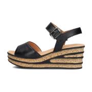 Zwarte Leren Sandalen met Suède Band Gabor , Black , Dames