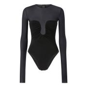 Zwarte body met lange mouwen en transparante top Pinko , Black , Dames