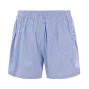 Gestreepte katoenen shorts met elastische taille Plan C , Blue , Dames