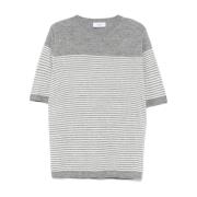 Fijngebreid T-shirt met witte strepen Lardini , Gray , Heren