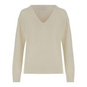 Luxe Cashmere Silk V-Hals Sweater Vince , Beige , Dames