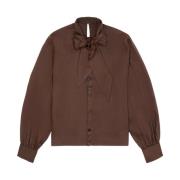 Bruine Satijnen Blouse met Voorste Knoop MM6 Maison Margiela , Brown ,...