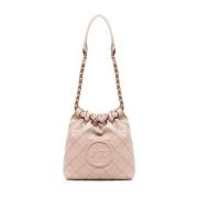 Mini Hobo Tas met Matelassé Motief V73 , Beige , Dames