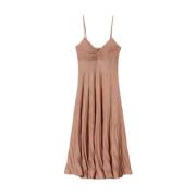 Lurex Slipdress met Ruches en Plooien Twinset , Beige , Dames