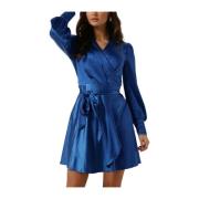 Satin Jurk Lange Mouwen Kobaltblauw Notre-v , Blue , Dames