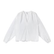 Oversized Fluide Blouse met Trompetmouwen 10Days , White , Dames