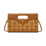 Diamond draagtas in Visetos en leer met krokodillenprint MCM , Brown ,...