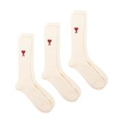 Hart Sokken Drie Pack Off-White Ami Paris , Beige , Unisex