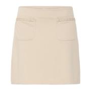 Korte Rok met Elastische Taille en Zakken Ichi , Beige , Dames