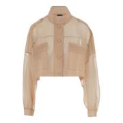 Zijden Jas Hoge Kraag Knoopsluiting Pinko , Beige , Dames