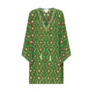 Geometrische V-hals Kaftan Goede vibes Camilla , Green , Dames