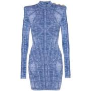 Blauwe Denim Geschilderde Jurk Balmain , Blue , Dames