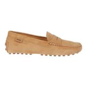 Blauwe Suède Handgemaakte Loafers met Metalen Logo Tod's , Brown , Dam...