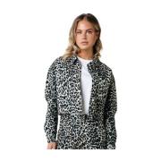 Leopard Cropped Denim Blouse Colourful Rebel , Black , Dames