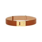 Cognac Bruin Leren Riem Gancini Gesp Salvatore Ferragamo , Brown , Dam...