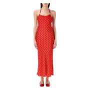 Maan Satijn Lange Slip Jurk Rood Marine Serre , Red , Dames