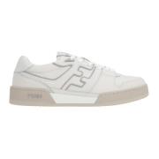 Witte lage leren sneakers met grijze accenten Fendi , Beige , Heren