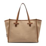 Canvas Winkelmandje met Leren Details Gianni Chiarini , Beige , Dames