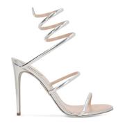 Metallic Silver Sandalen met Slangen Hardware René Caovilla , Gray , D...