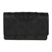 Zwarte leren portemonnee met afneembare band Tory Burch , Black , Dame...