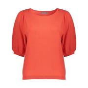 Korte Mouw Pullover met Schouderplooien Geisha , Red , Dames