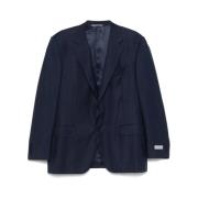 Navy Blue Front Button Jacket Canali , Blue , Heren