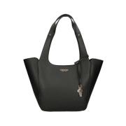 Zwarte leren handtas met drukknoopsluiting Guess , Black , Dames