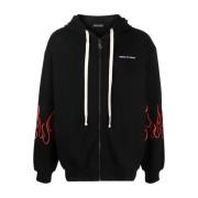 Zwarte rits hoodie met rode geborduurde vlammen Vision OF Super , Blac...